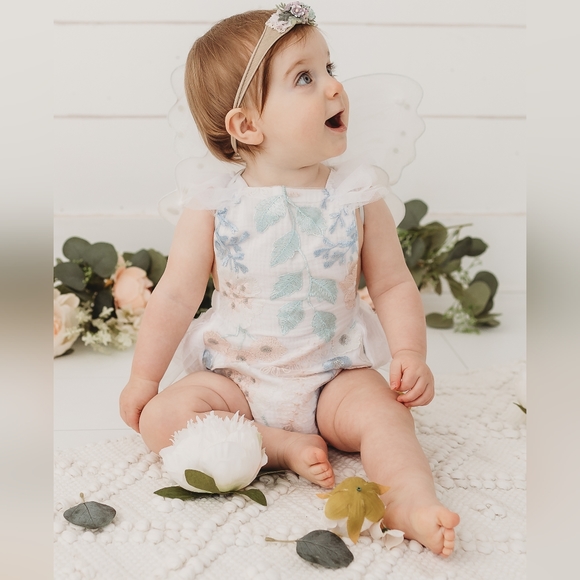 Embroidered Tulle Overalls Onesie Size 12 months - Picture 2 of 5